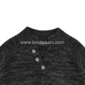 Men's Knitted Henley Button Neck Rib Textured Pullover